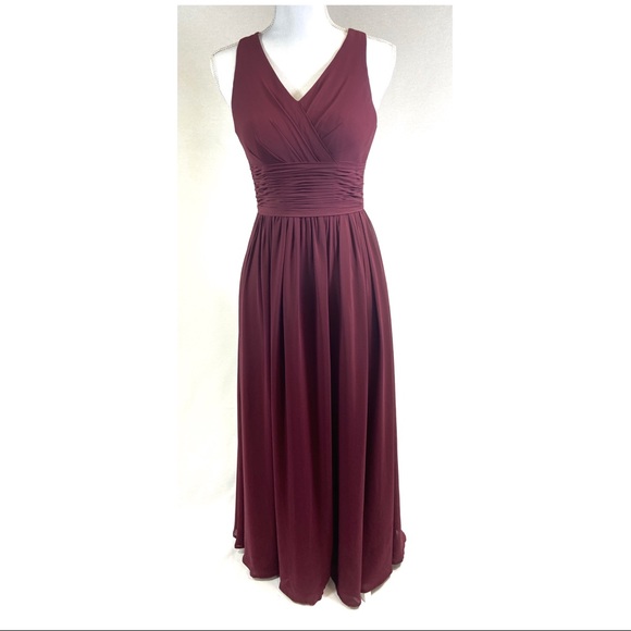 AZAZIE Racer Back Cummerbund Waist Prom Dress  Bridesmaid Gown Burgundy Plum S - Picture 2 of 10